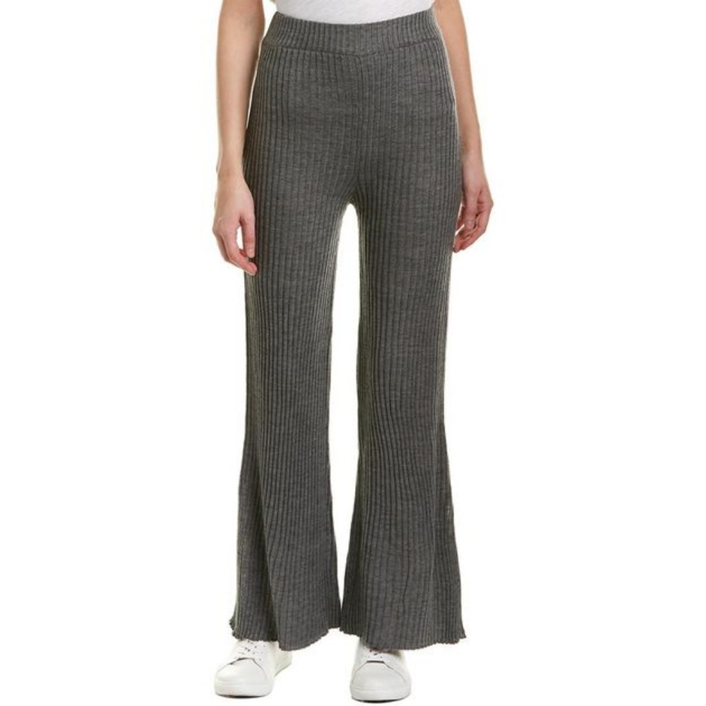 Moon River Gray Ribbed Knit High Rise Bellbottoms